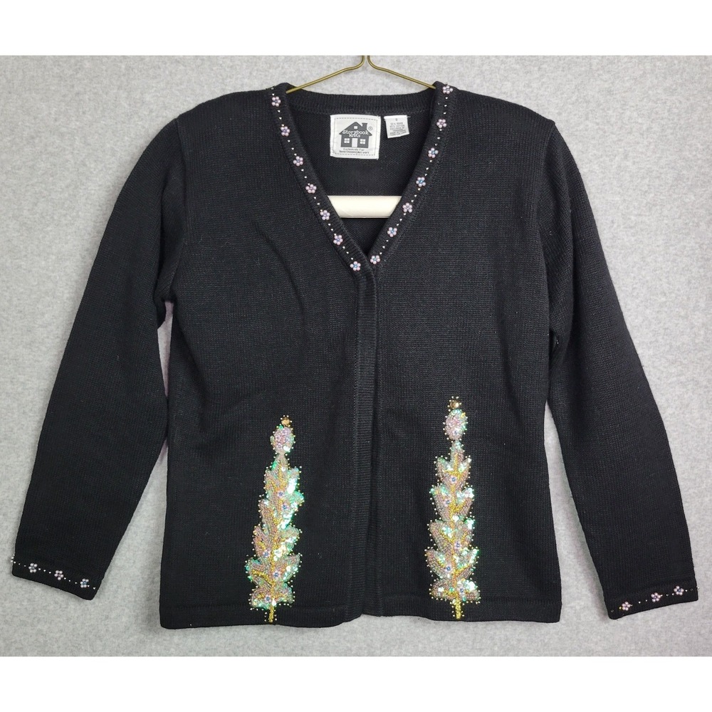 Storybook Knits Black Timeless Beauty Sequin Cardigan Sweater Womens S